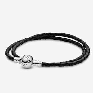Pandora Moments Double Black Leather Bracelet